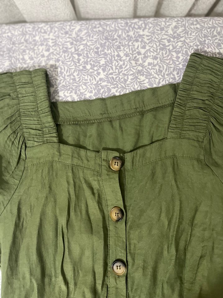 Düğmeli Midi Keten Elbise - Görsel 3