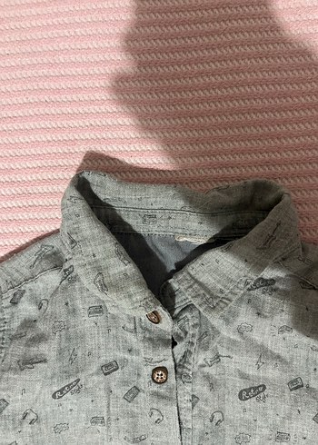 Erkek Çocuk Gri Baskılı Uzun Kollu Gömlek - Görsel 6