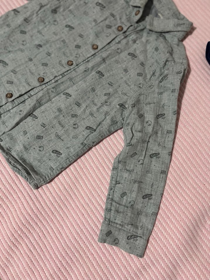 Erkek Çocuk Gri Baskılı Uzun Kollu Gömlek - Görsel 5