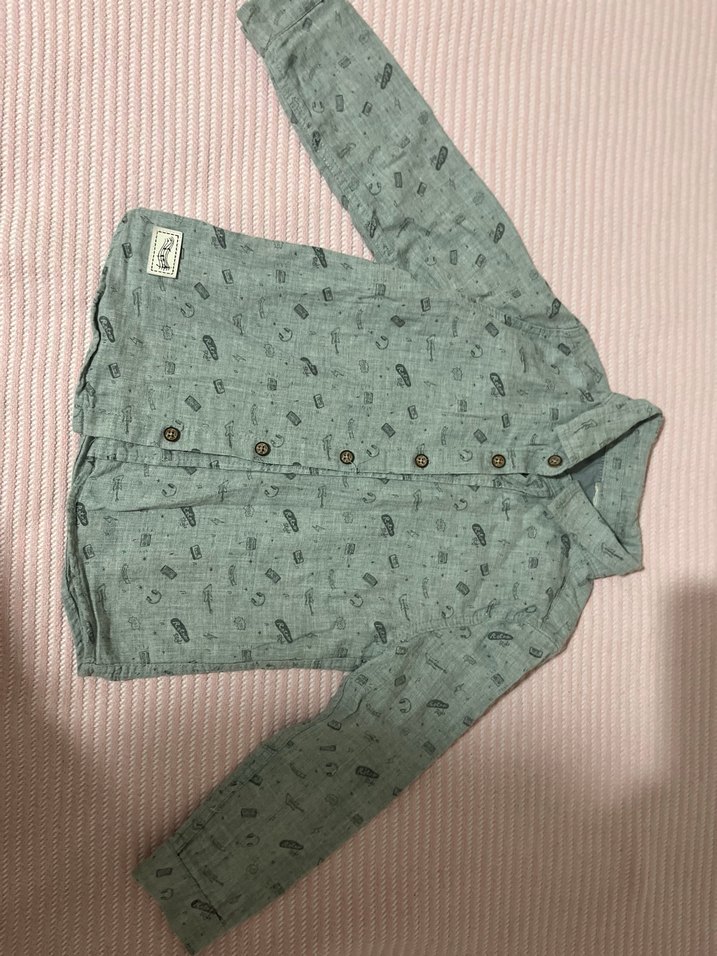 Erkek Çocuk Gri Baskılı Uzun Kollu Gömlek - Görsel 4