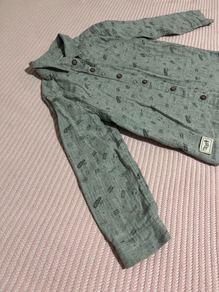 Erkek Çocuk Gri Baskılı Uzun Kollu Gömlek - Görsel 2