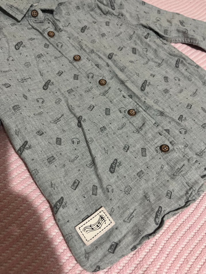 Erkek Çocuk Gri Baskılı Uzun Kollu Gömlek - Görsel 3