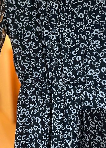 Düğmeli Siyah Midi Uzun Kollu tül elbise - Görsel 8