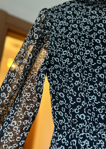 Düğmeli Siyah Midi Uzun Kollu tül elbise - Görsel 10