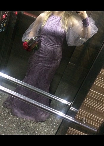 Mor Drapeli Uzun Abiye Elbise - Görsel 3