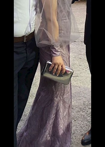 Mor Drapeli Uzun Abiye Elbise - Görsel 5