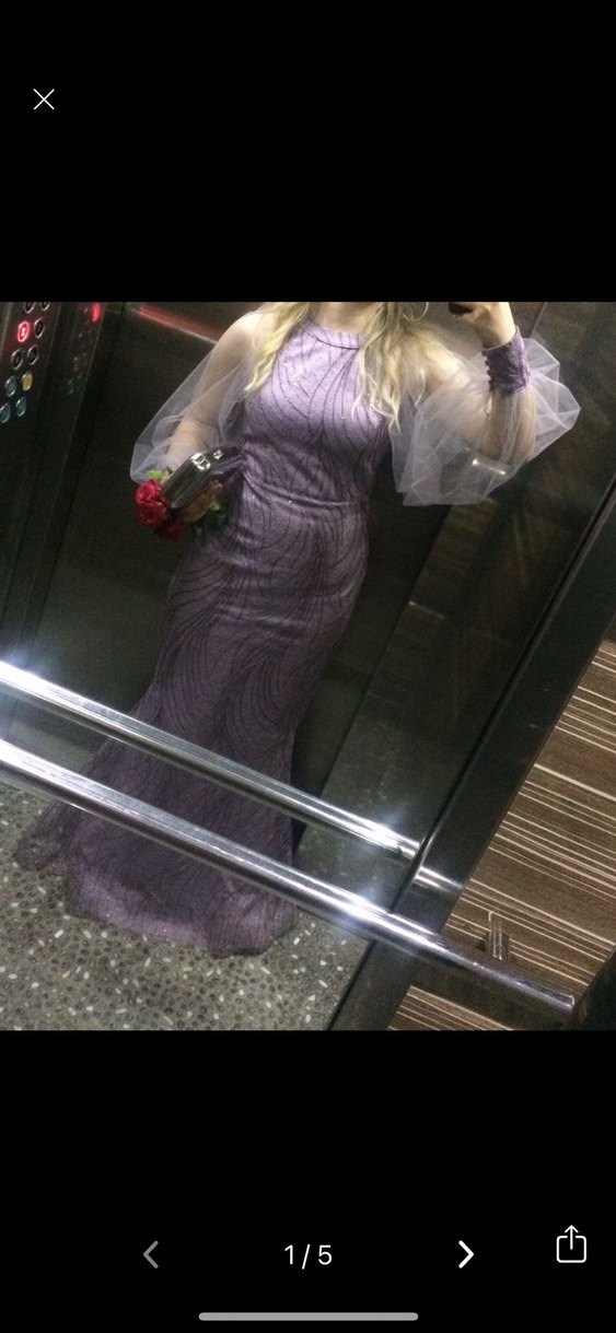 Mor Drapeli Uzun Abiye Elbise - Görsel 3