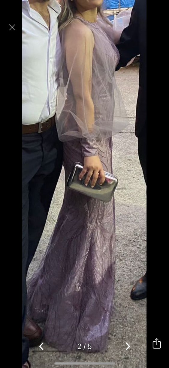 Mor Drapeli Uzun Abiye Elbise - Görsel 5