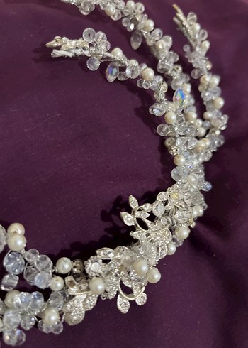 Boncuklu Bohem Beyaz Saç Aksesuarı gelin tacı - Görsel 5
