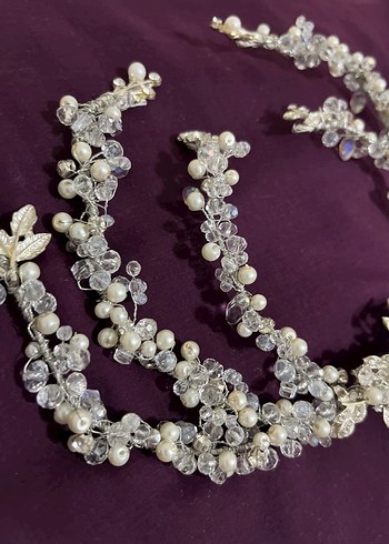 Boncuklu Bohem Beyaz Saç Aksesuarı gelin tacı - Görsel 6