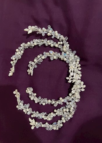 Boncuklu Bohem Beyaz Saç Aksesuarı gelin tacı - Görsel 3