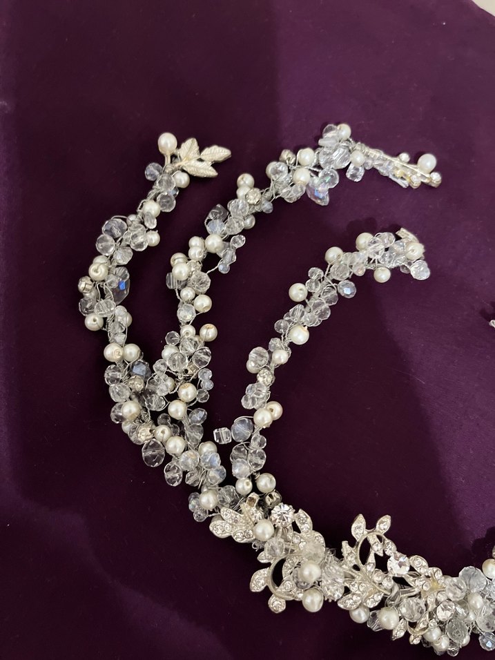 Boncuklu Bohem Beyaz Saç Aksesuarı gelin tacı - Görsel 2