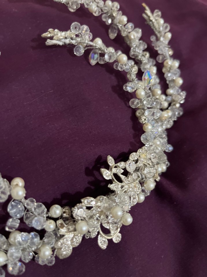 Boncuklu Bohem Beyaz Saç Aksesuarı gelin tacı - Görsel 5