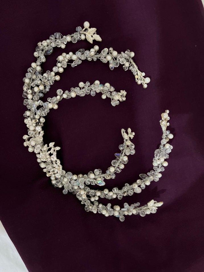 Boncuklu Bohem Beyaz Saç Aksesuarı gelin tacı - Görsel 4