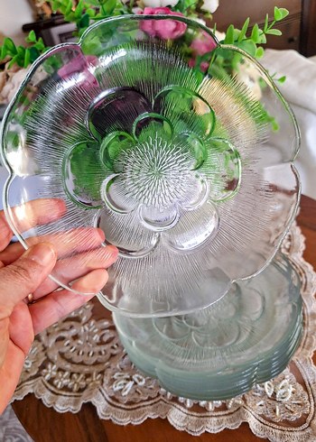 Paşabahçe Vintage gelincik model 9 adet cam tabak seti - Görsel 2