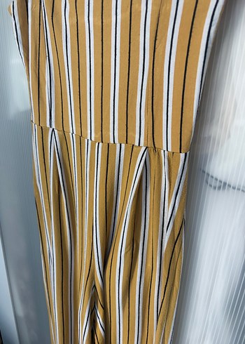 Stradivarius Kadın Sarı Çizgili Uzun Tulum - Görsel 3