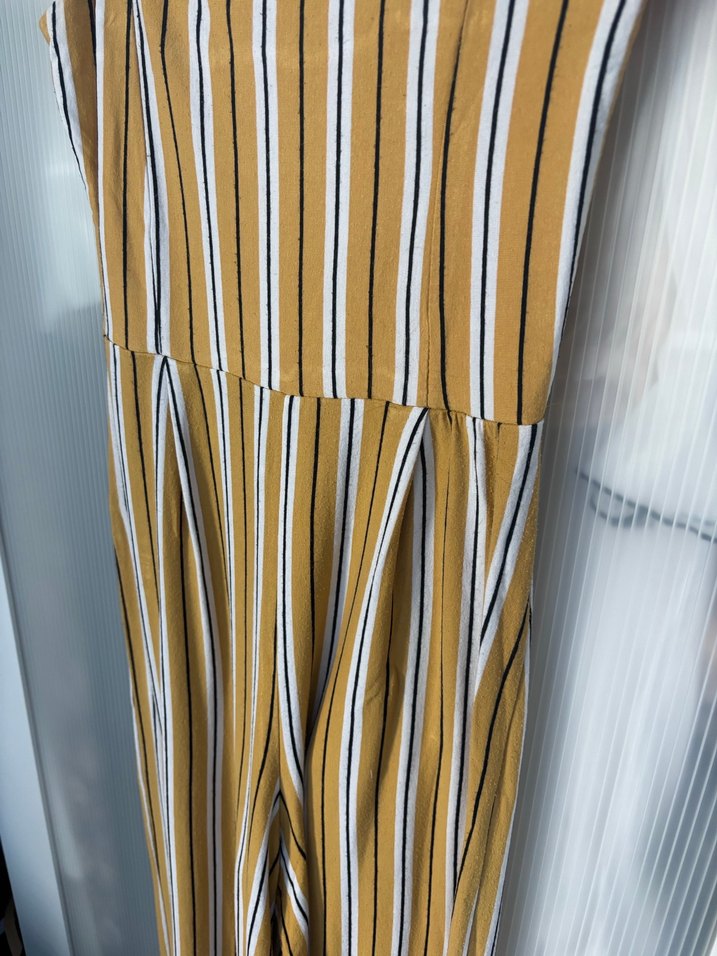 Stradivarius Kadın Sarı Çizgili Uzun Tulum - Görsel 3