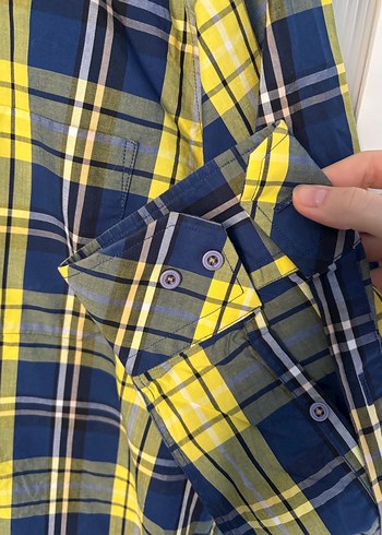 Kiğılı Sarı Lacivert Kareli Uzun Kollu Erkek Gömlek - Görsel 5