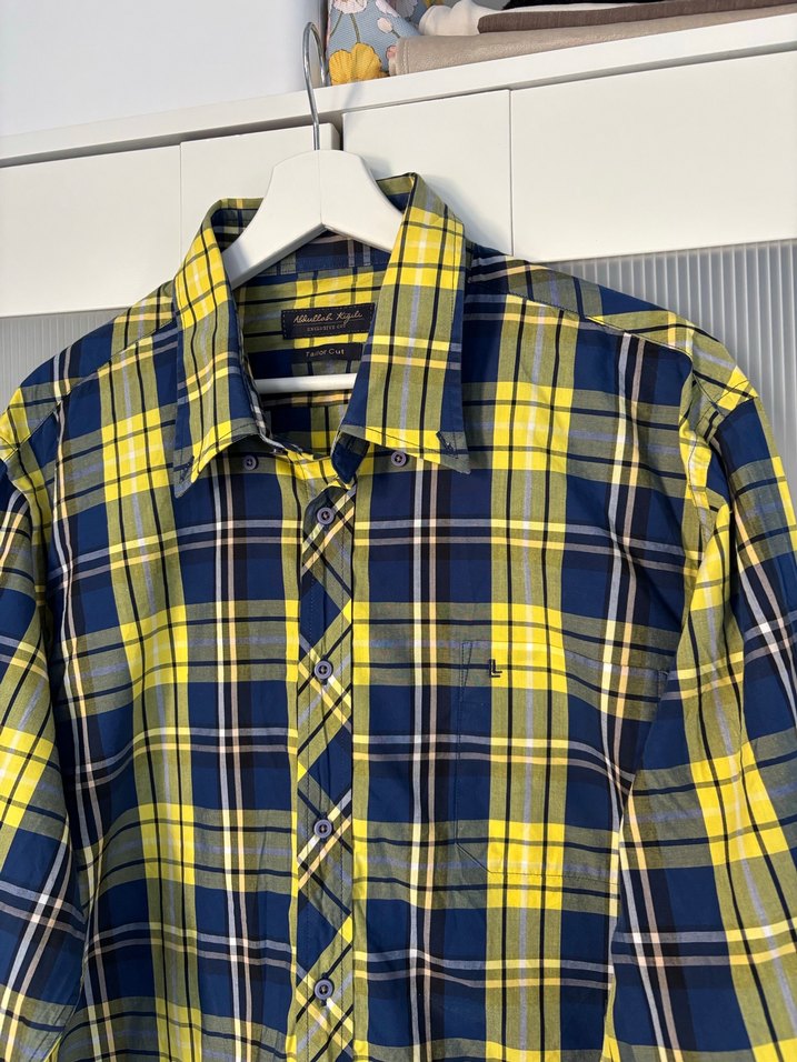 Kiğılı Sarı Lacivert Kareli Uzun Kollu Erkek Gömlek - Görsel 2