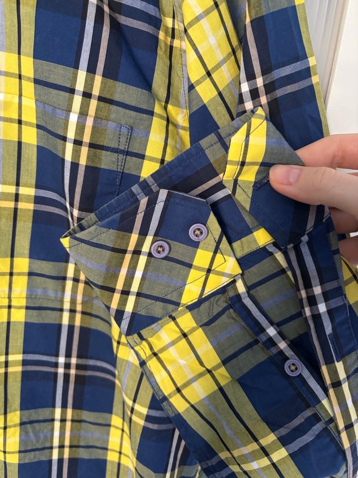 Kiğılı Sarı Lacivert Kareli Uzun Kollu Erkek Gömlek - Görsel 5