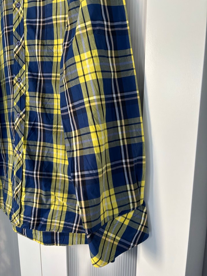 Kiğılı Sarı Lacivert Kareli Uzun Kollu Erkek Gömlek - Görsel 4