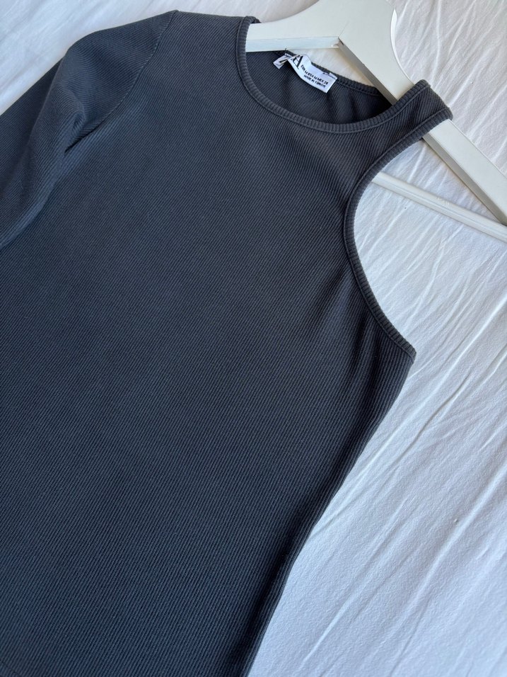 Zara Tek Kollu Gri Kadın Bluz - Görsel 4