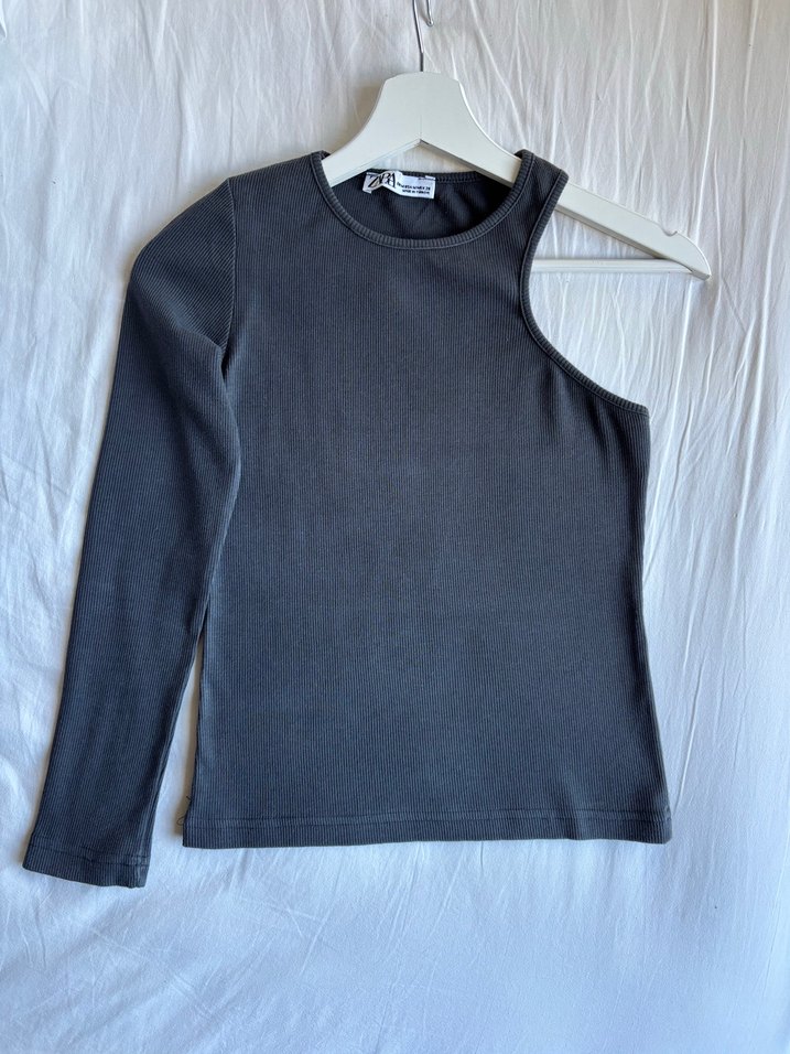 Zara Tek Kollu Gri Kadın Bluz - Görsel 2