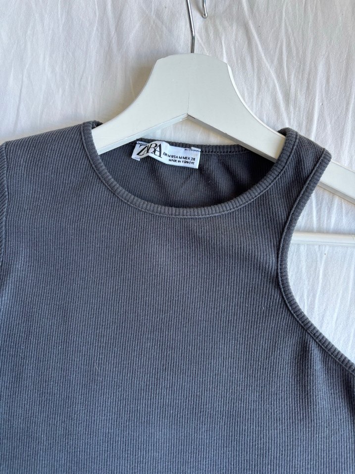 Zara Tek Kollu Gri Kadın Bluz - Görsel 3