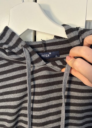 Gri Çizgili Kapüşonlu Kadın Sweatshirt - Görsel 5