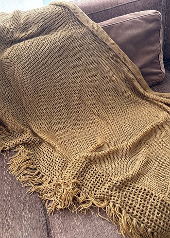 Kahverengi Örgü Bohem Kadın Şalı - Görsel 3