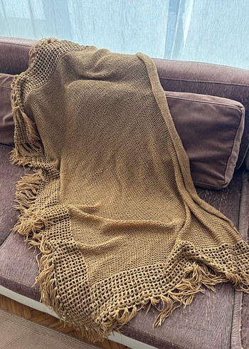Kahverengi Örgü Bohem Kadın Şalı - Görsel 2