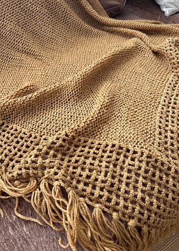 Kahverengi Örgü Bohem Kadın Şalı - Görsel 4