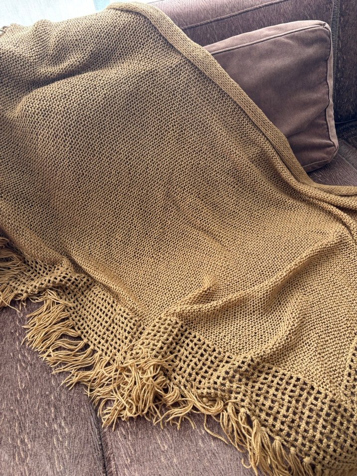 Kahverengi Örgü Bohem Kadın Şalı - Görsel 3