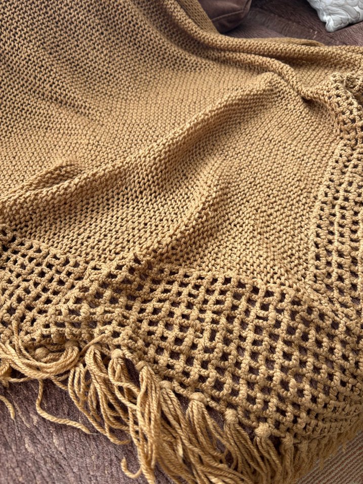 Kahverengi Örgü Bohem Kadın Şalı - Görsel 4