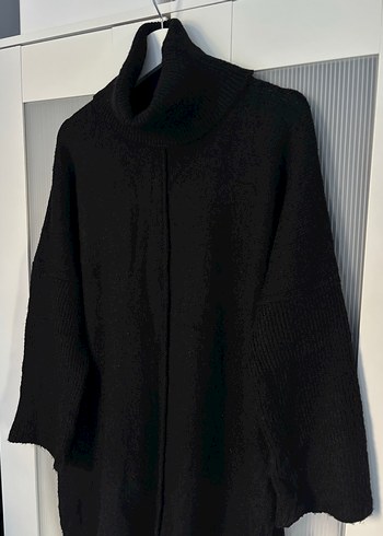 Siyah Yüksek Yakalı Örgü Kadın Kazak - Görsel 3
