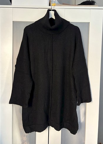 Siyah Yüksek Yakalı Örgü Kadın Kazak - Görsel 2