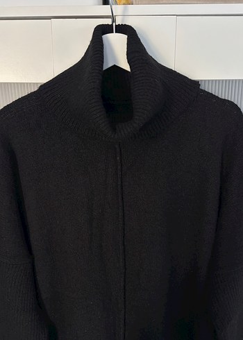 Siyah Yüksek Yakalı Örgü Kadın Kazak - Görsel 4