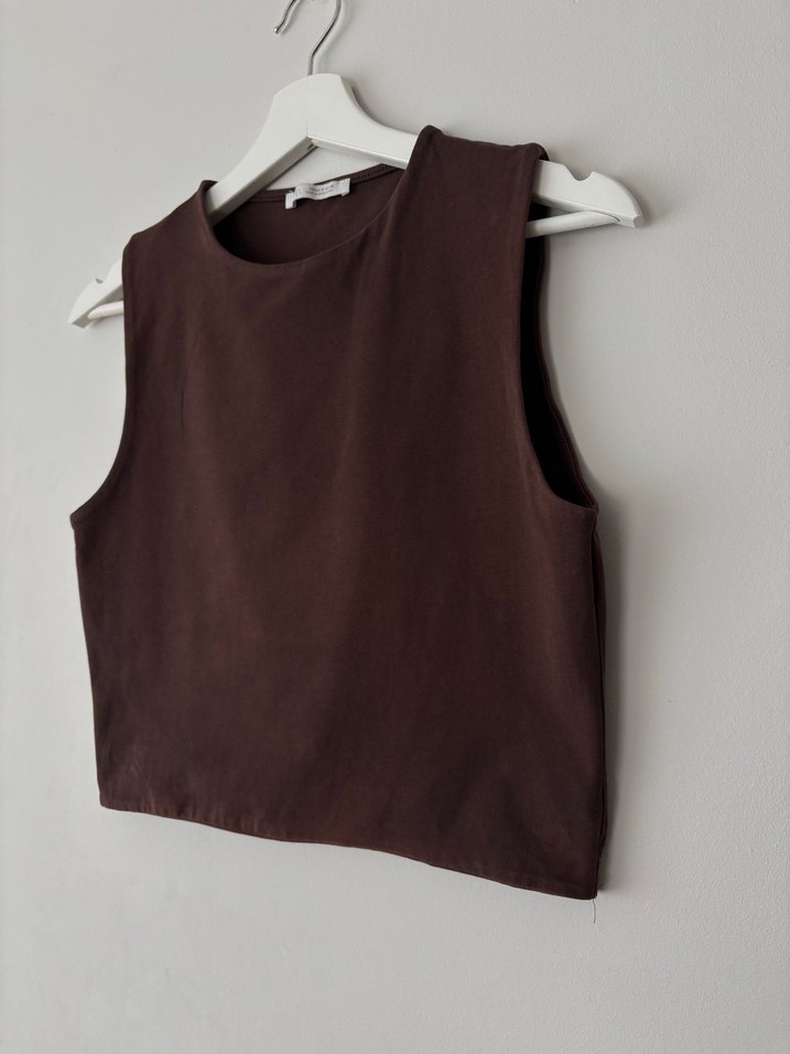 Zara Kahverengi Kolsuz Basic Kadın Bluz - Görsel 4