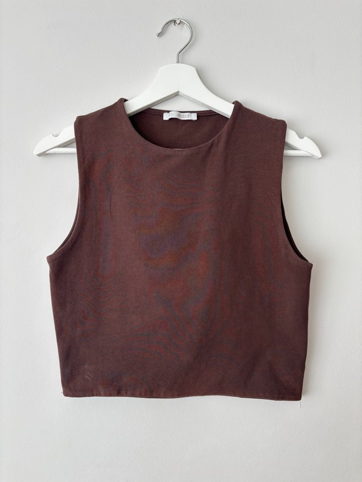 Zara Kahverengi Kolsuz Basic Kadın Bluz - Görsel 2