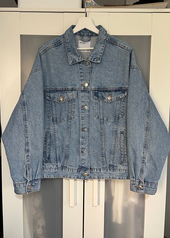 Bershka Mavi Düğmeli Kadın Kot Ceket - Görsel 2