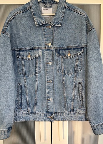 Bershka Mavi Düğmeli Kadın Kot Ceket - Görsel 7