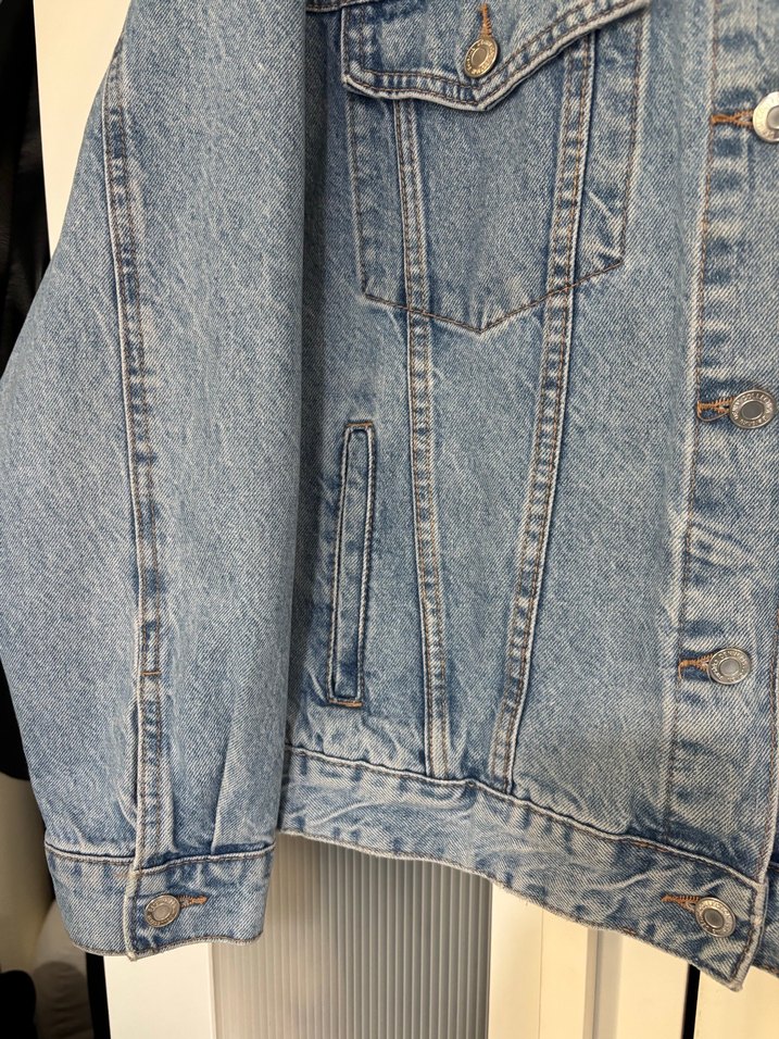 Bershka Mavi Düğmeli Kadın Kot Ceket - Görsel 5