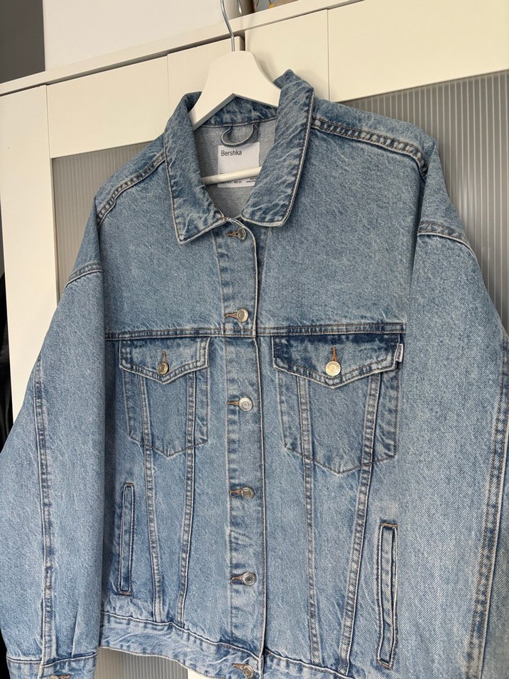 Bershka Mavi Düğmeli Kadın Kot Ceket - Görsel 3