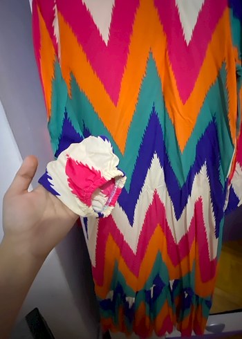 Renkli Pilili Uzun Bohem Kadın Elbise - Görsel 3