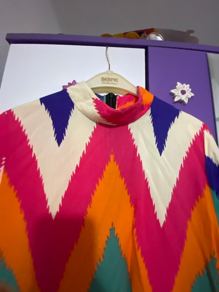 Renkli Pilili Uzun Bohem Kadın Elbise - Görsel 2