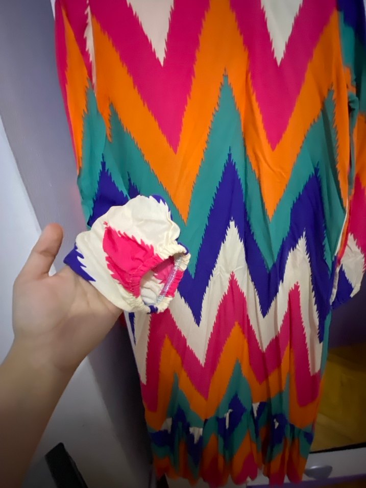 Renkli Pilili Uzun Bohem Kadın Elbise - Görsel 3