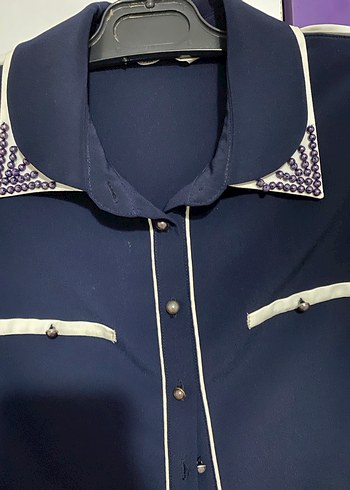 Uzun Kollu Lacivert Kadın Gömlek Tunik - Görsel 3