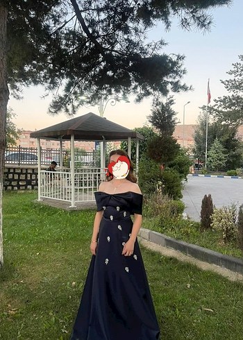 lacivert Straplez Uzun Abiye Elbise