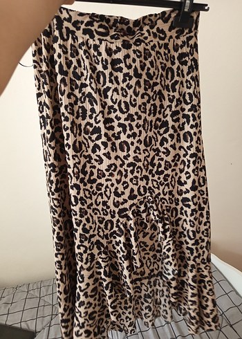 Kadın Leopar Desenli Uzun Midi Etek