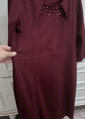 Bordo Uzun Kollu Midi Kadın Elbise - Görsel 2